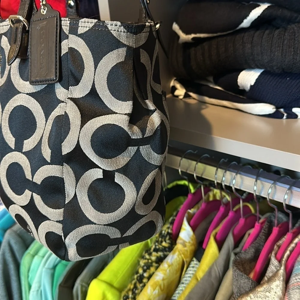 Coach black and gray monogram shoulder bag